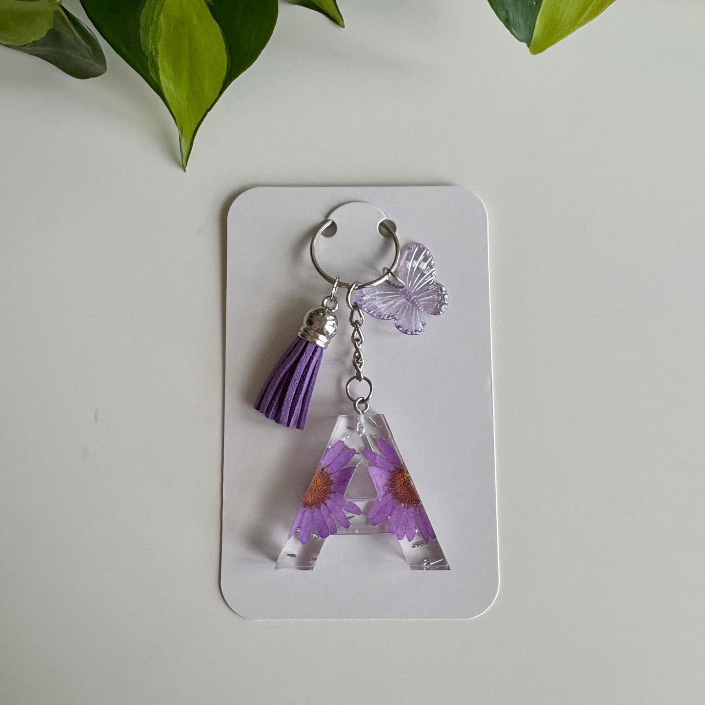 Purple Daisy Initial Keychain