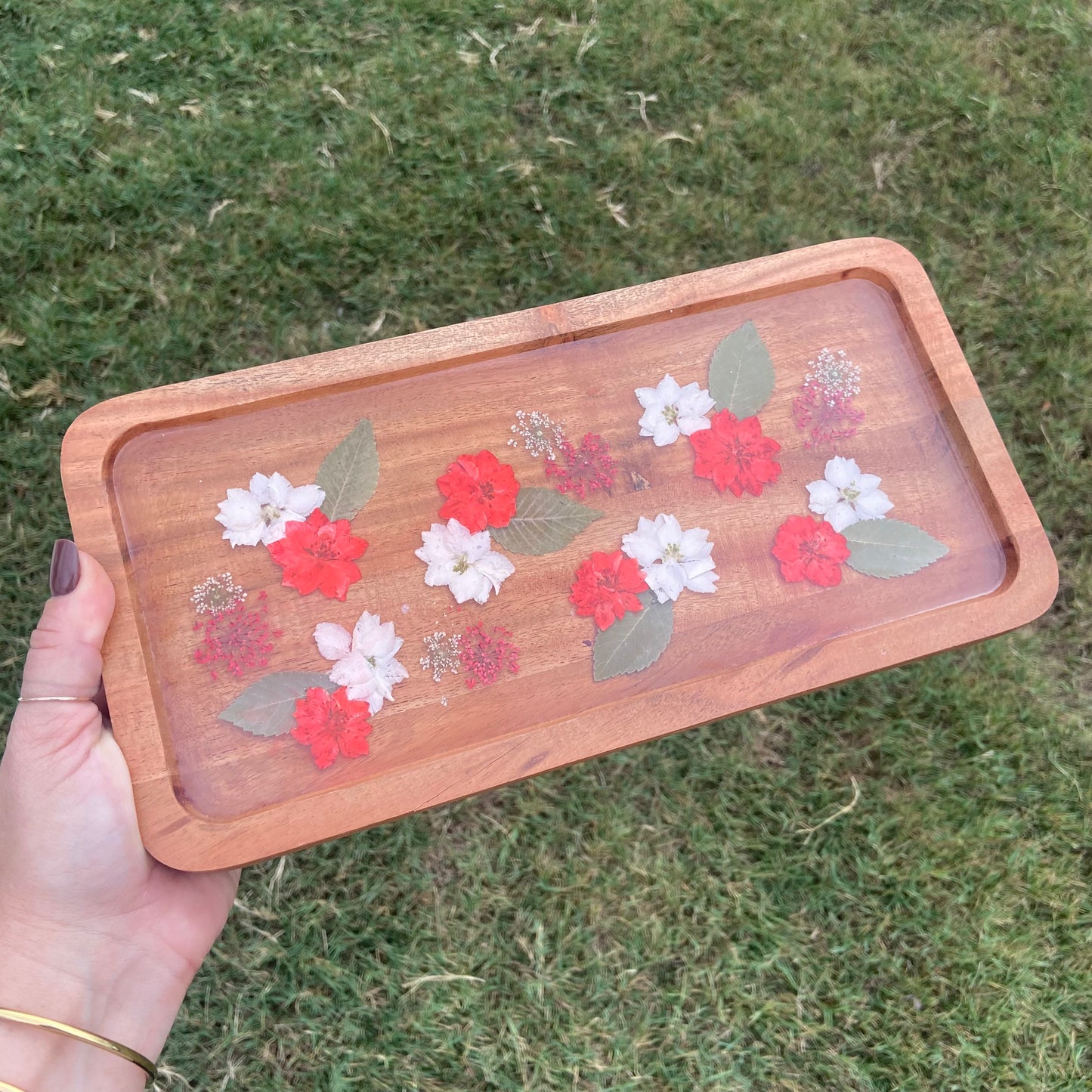 Large Rectangle Wood Floral Tray