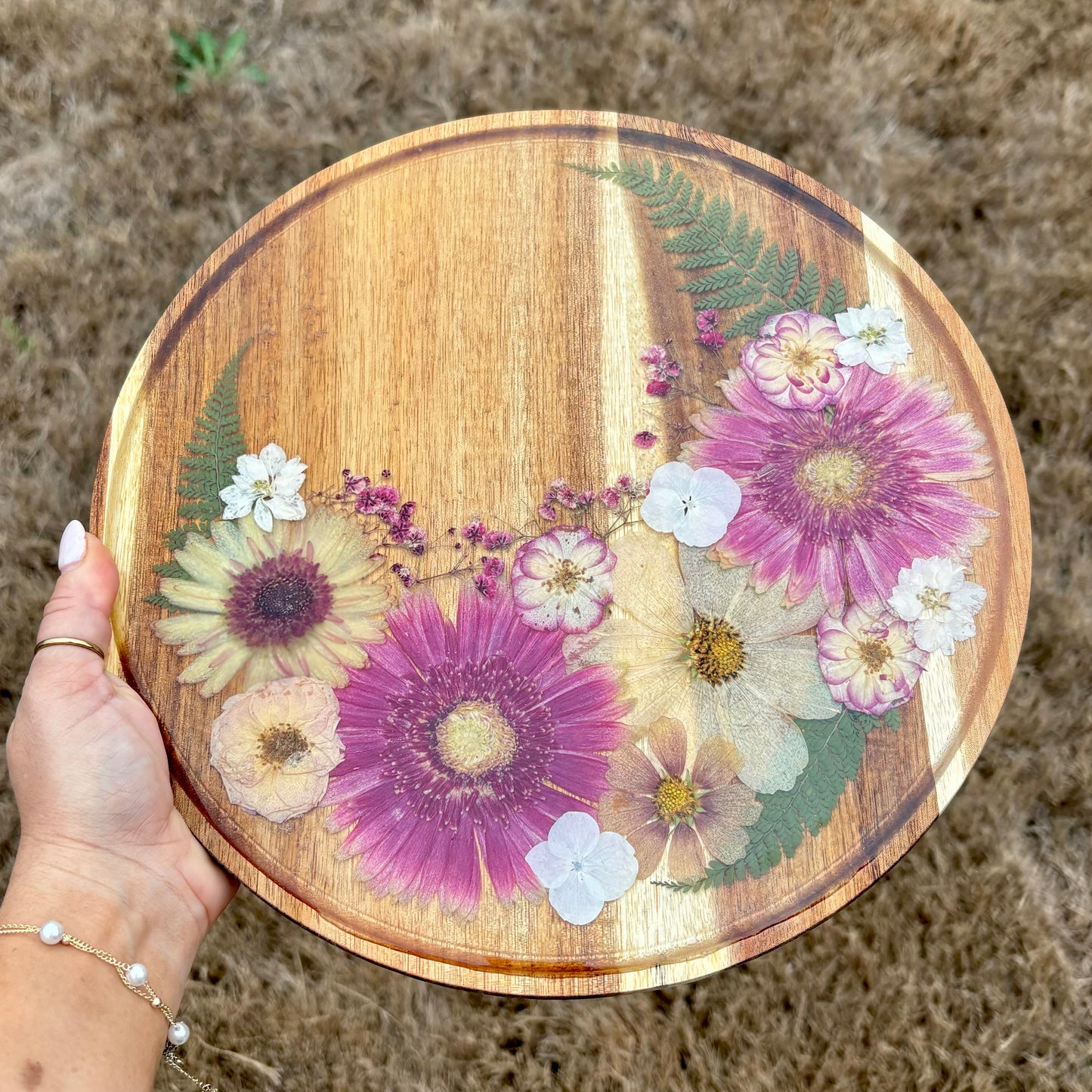 Round Wood Floral Platter