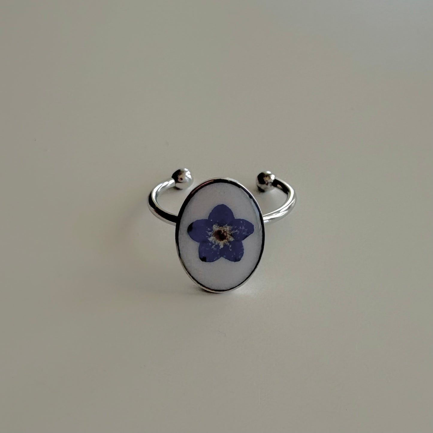 Adjustable Oval Forget Me Not  Ring