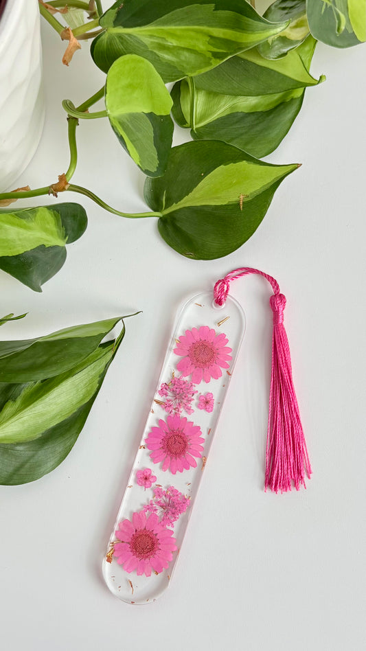 Hot Pink Floral Curved Bookmark