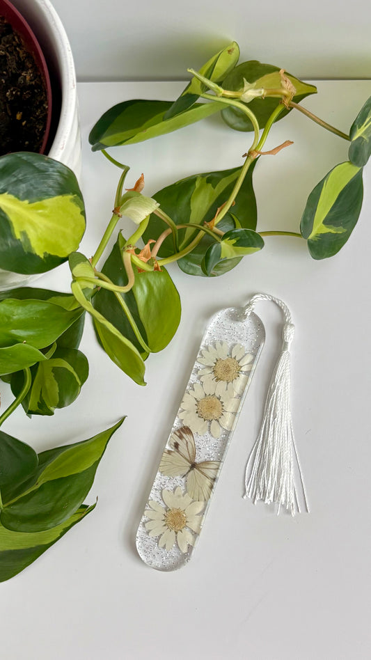 White Floral Butterfly Bookmark
