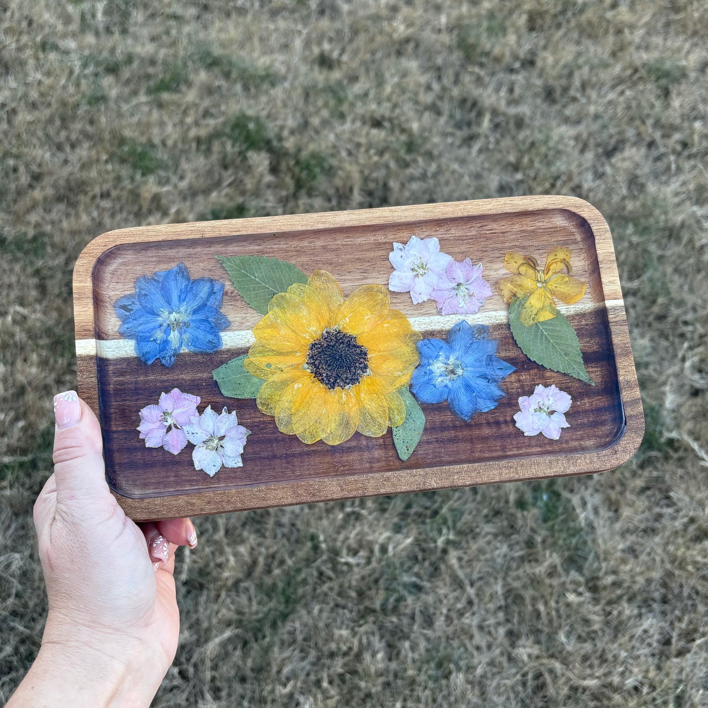 Small Rectangle Wood Floral Tray