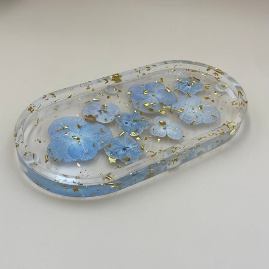 Small Oval Blue Hydrangea Trinket Tray