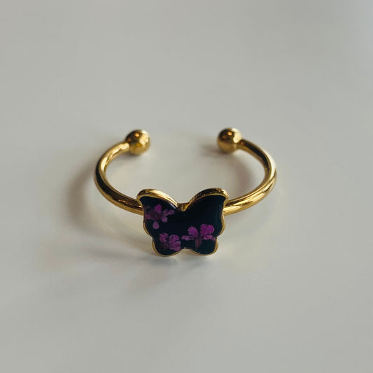 Adjustable Butterfly Floral Ring