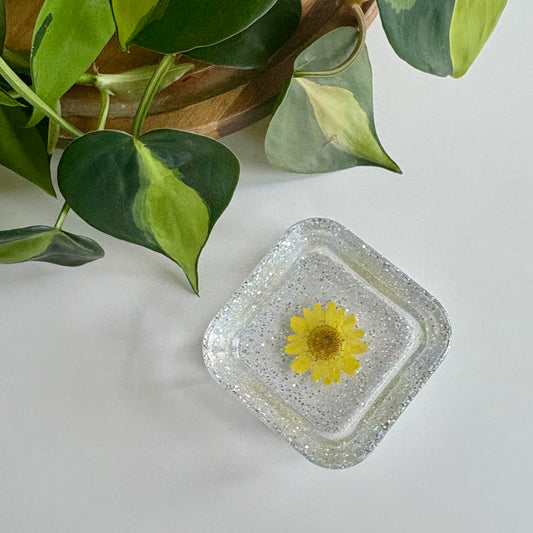 Yellow Flower Glitter Dish