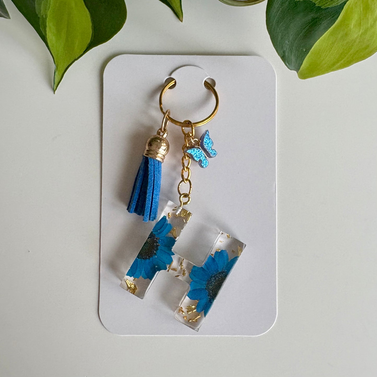 Blue Daisy Initial Keychain