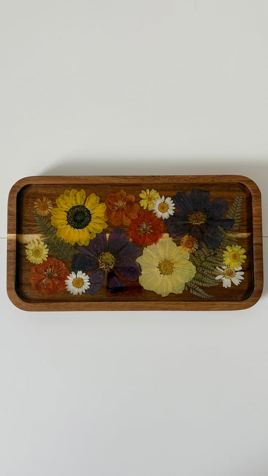 Small Rectangle Wood Floral Tray