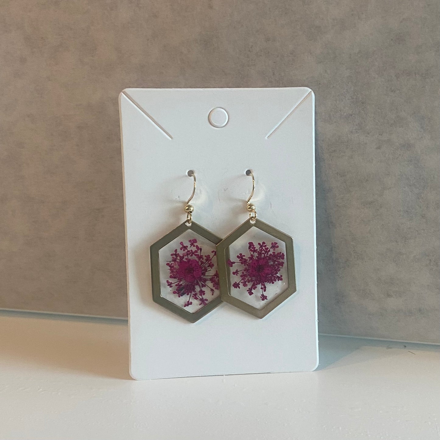 Large Hexagon Floral Earrings