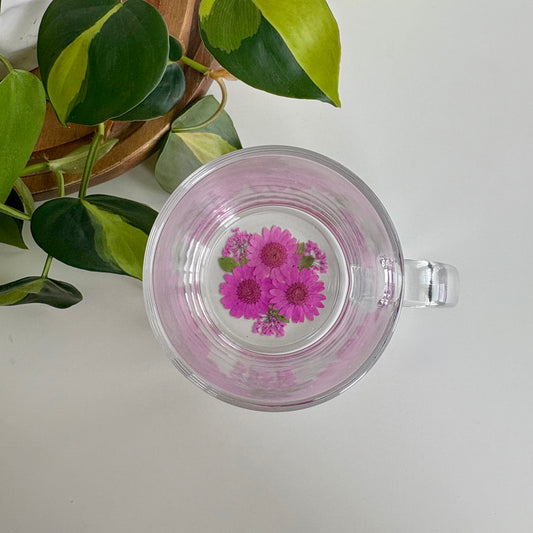 Hot Pink Floral Glass Mug