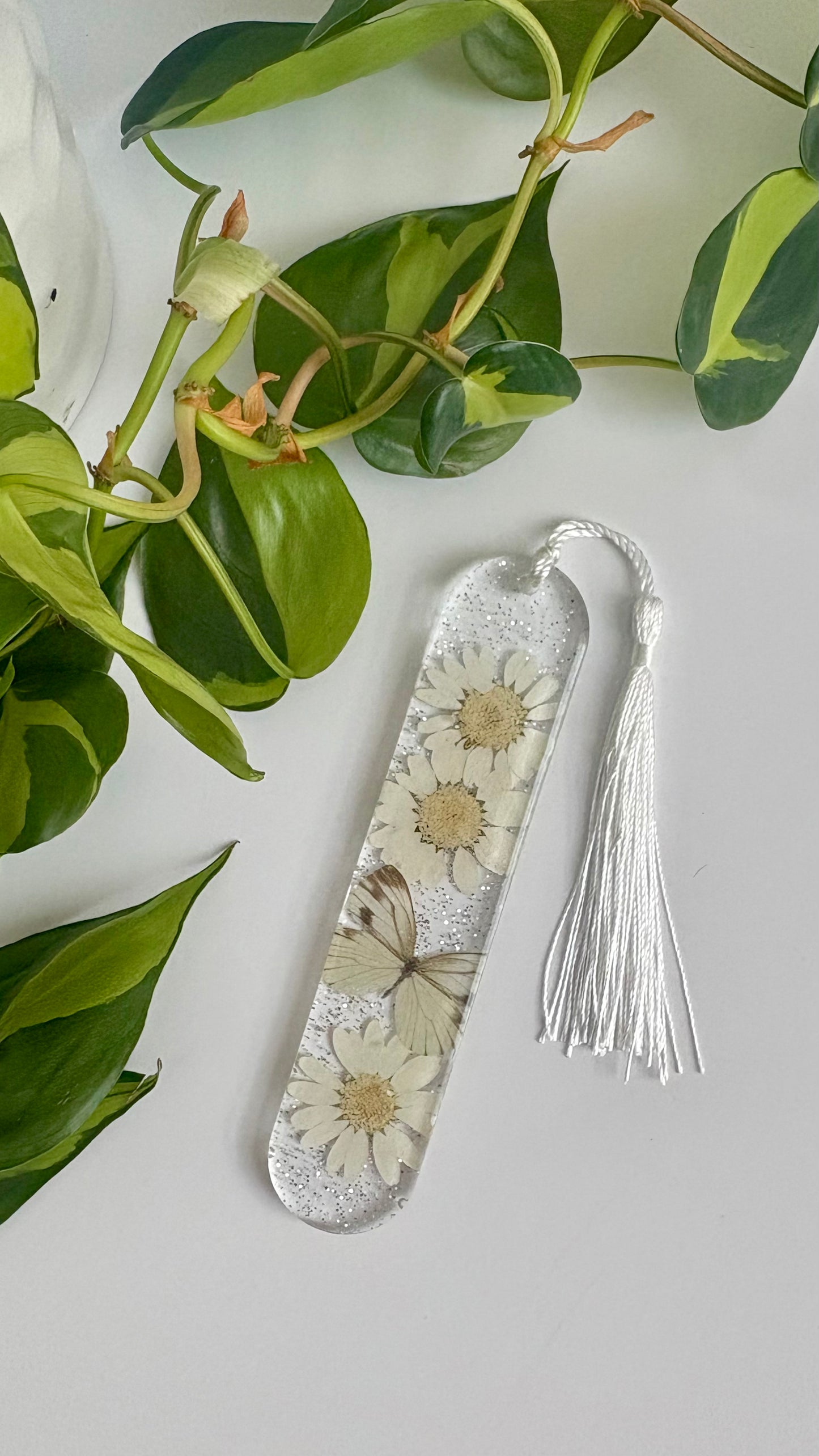 White Floral Butterfly Bookmark