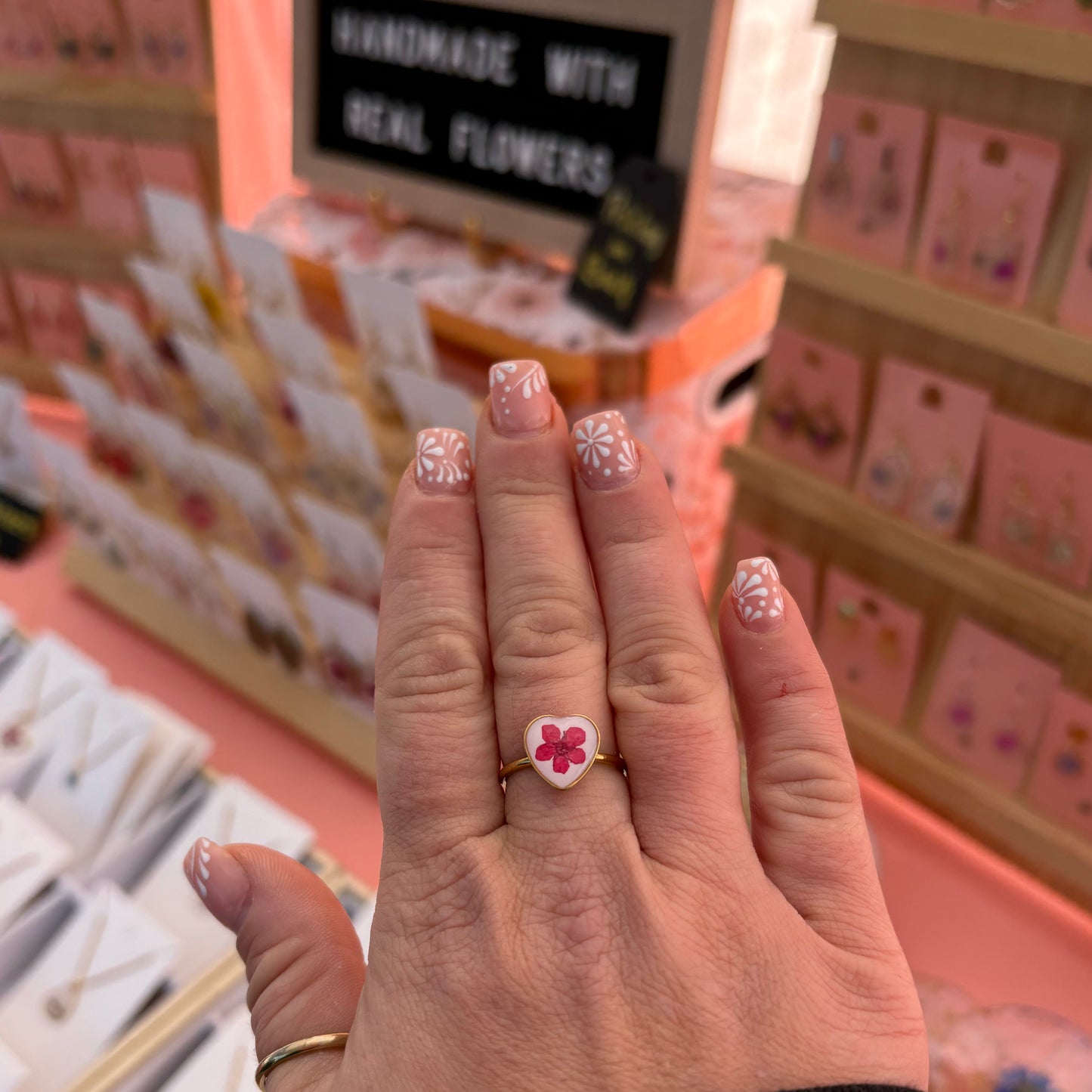 Adjustable Heart Flower Ring