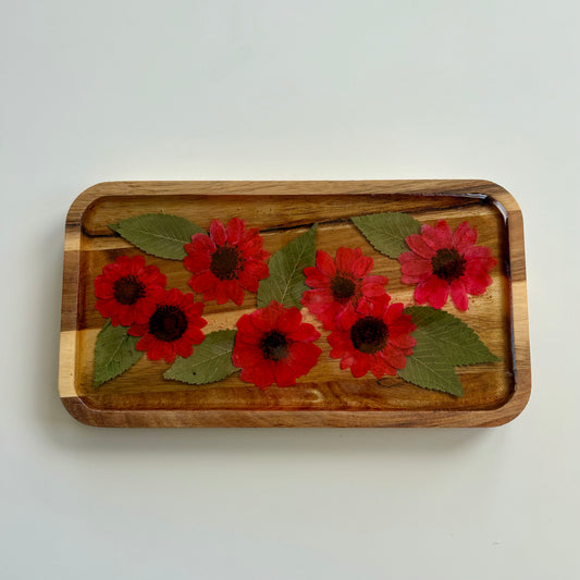 Small Rectangle Wood Floral Tray