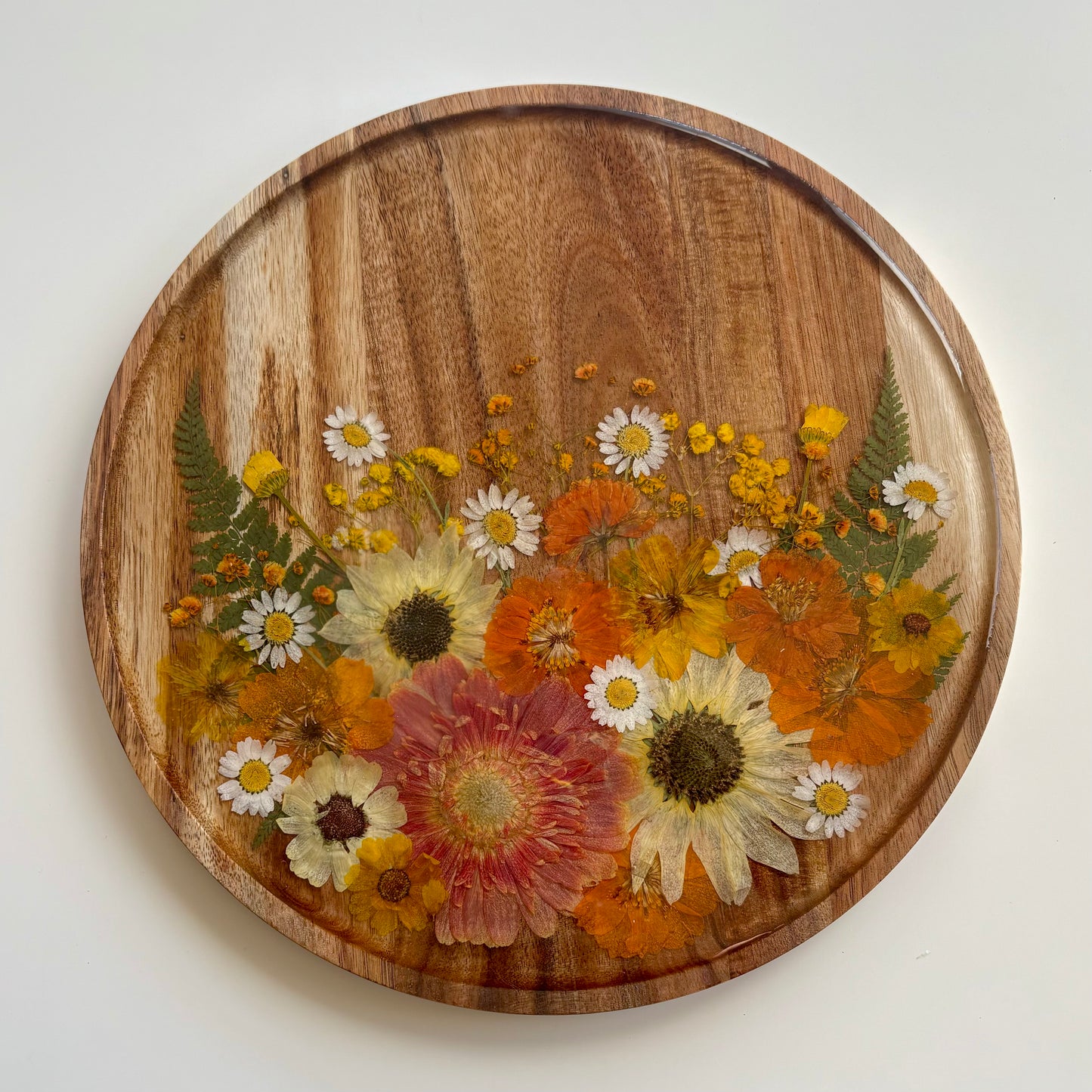 Round Wood Floral Platter