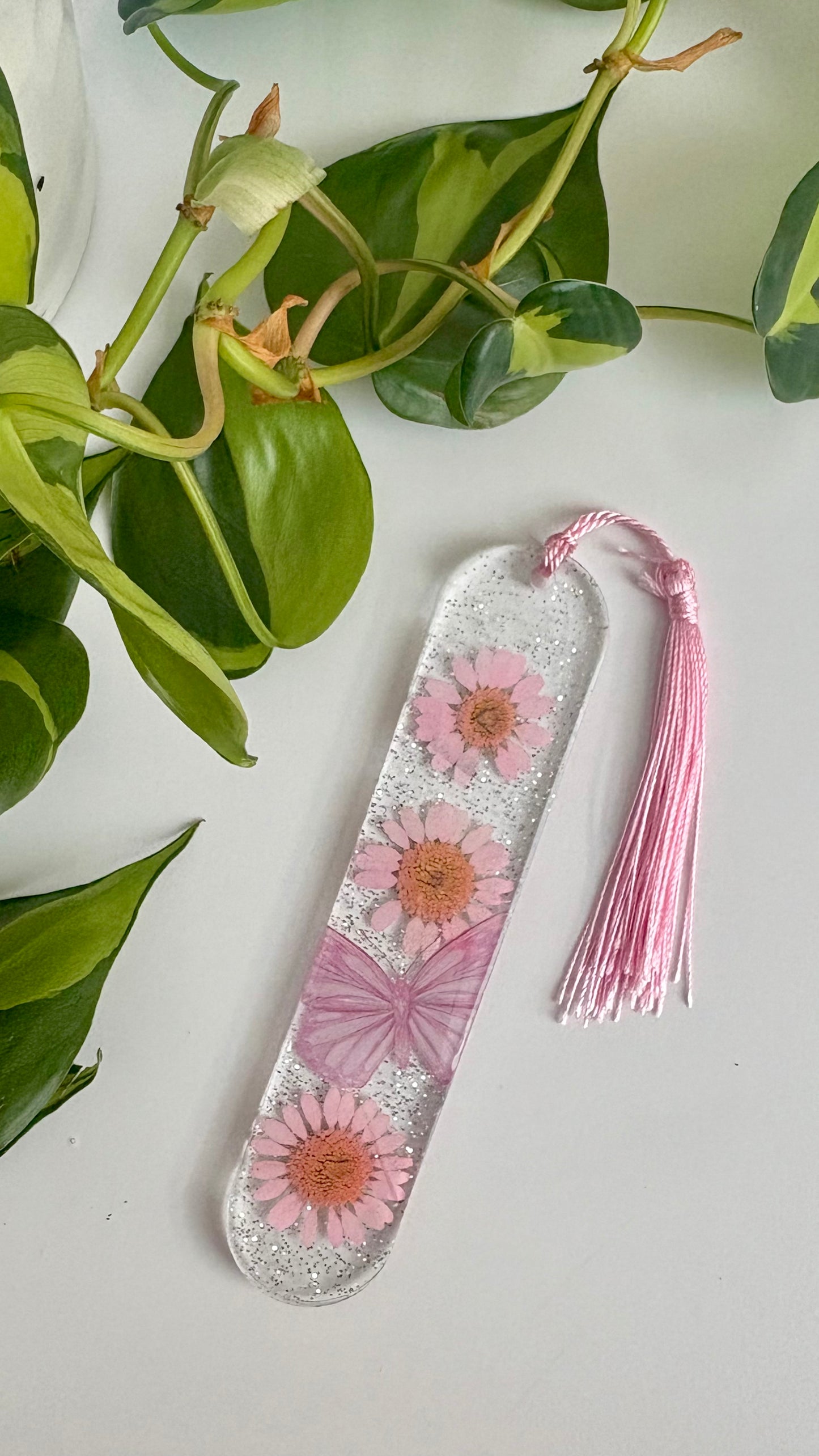 Pink Floral Butterfly Bookmark