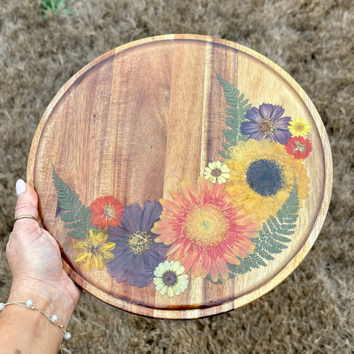 Round Wood Floral Platter