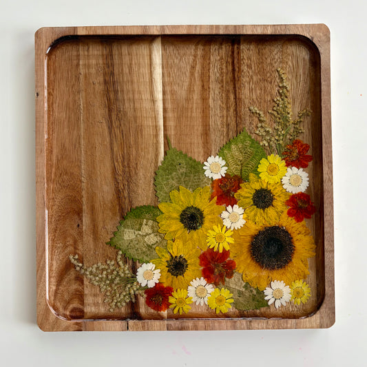 Square Wood Floral Tray