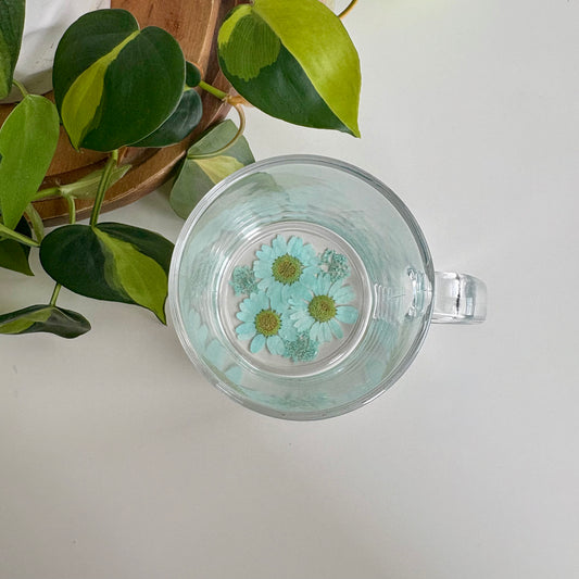 Teal Floral Glass Mug