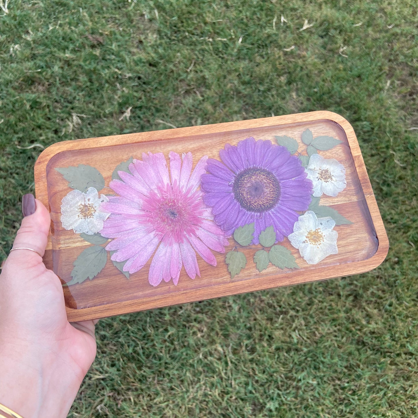 Small Rectangle Wood Floral Tray