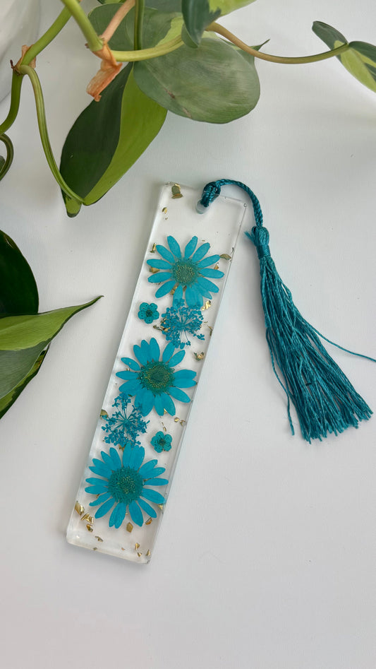 Teal Blue Floral Bookmark