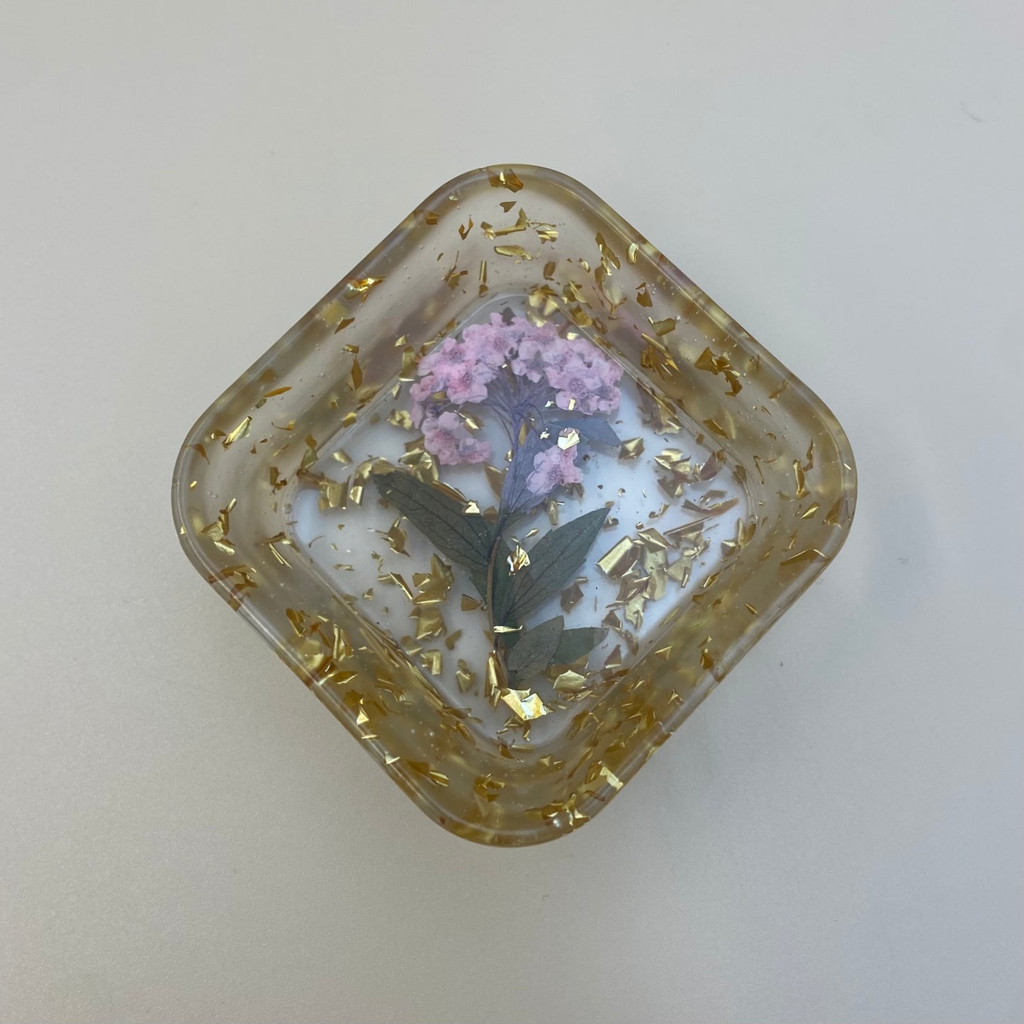 Pink Bouquet Gold Flower Square Dish