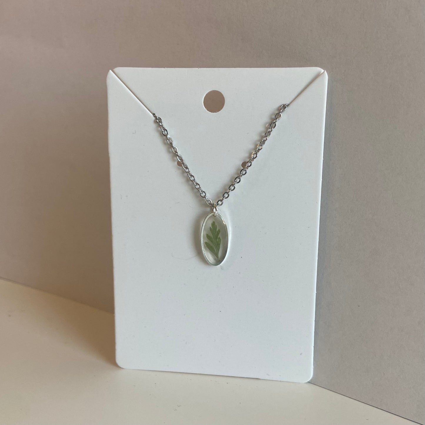 Silver Oval Greenery Necklace