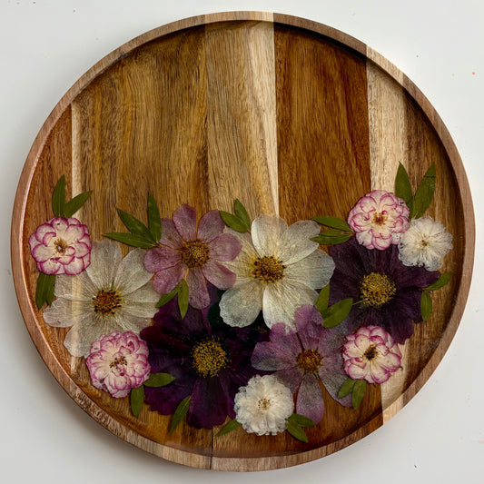 Round Wood Floral Platter