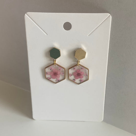 Small Hexagon Floral Earrings