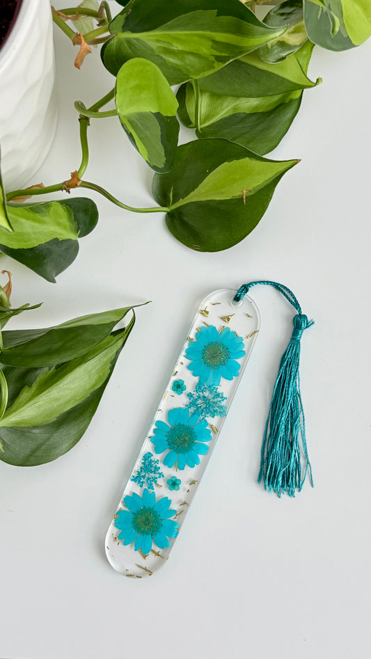 Teal Blue Floral Curved Bookmark