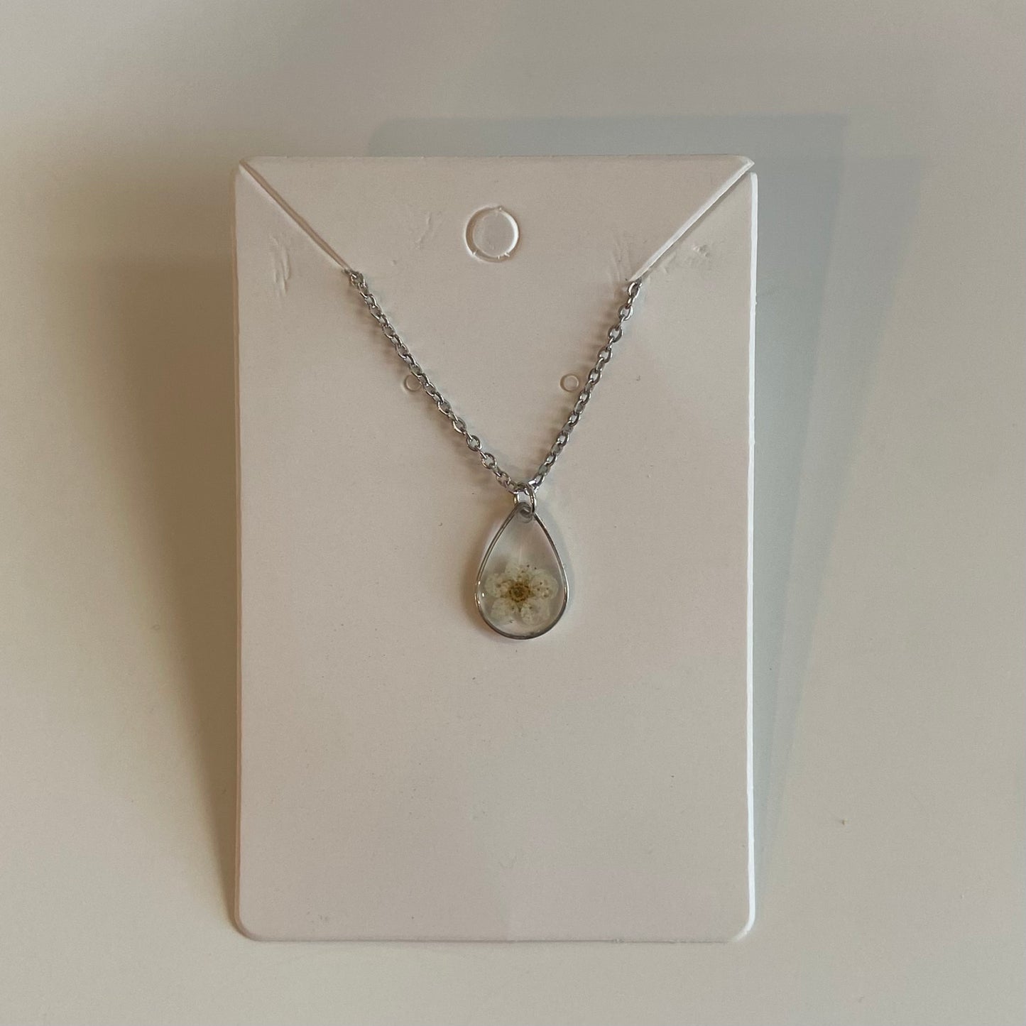 Silver Teardrop Flower Necklace