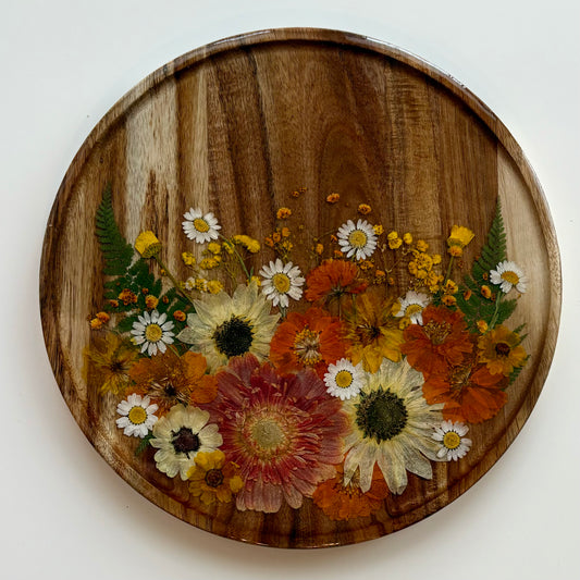 Round Wood Floral Platter