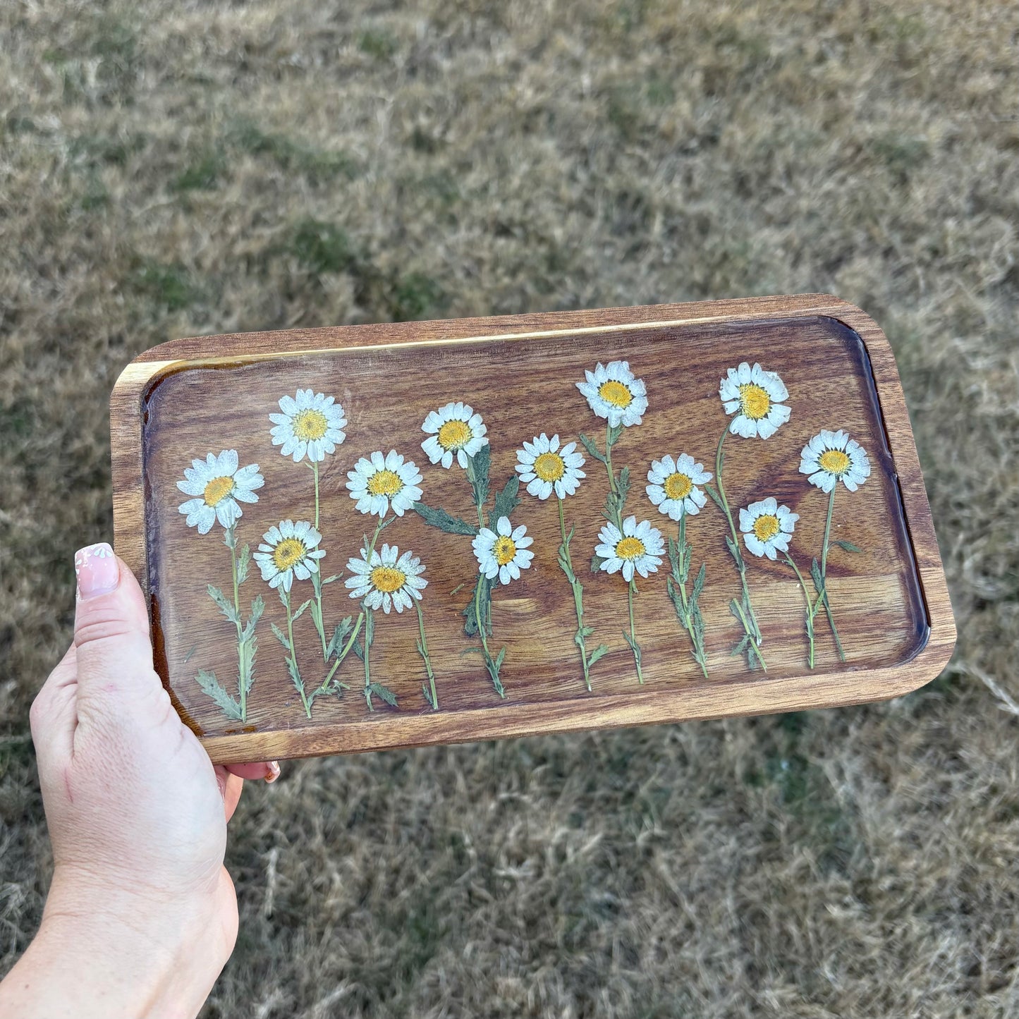 Small Rectangle Wood Floral Tray