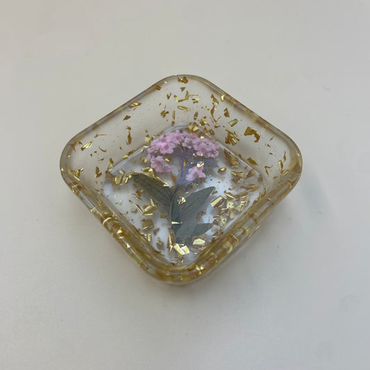 Pink Bouquet Gold Flower Square Dish