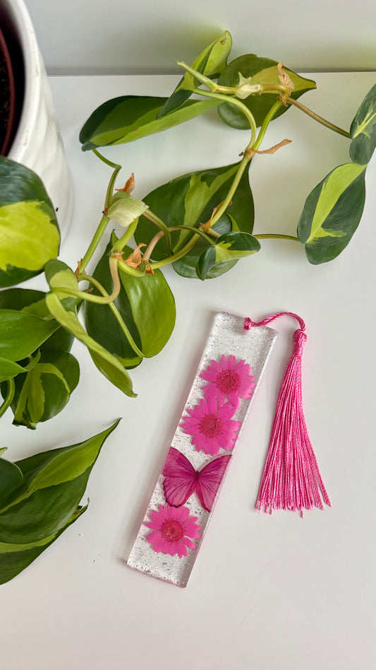Hot Pink Floral Butterfly Bookmark