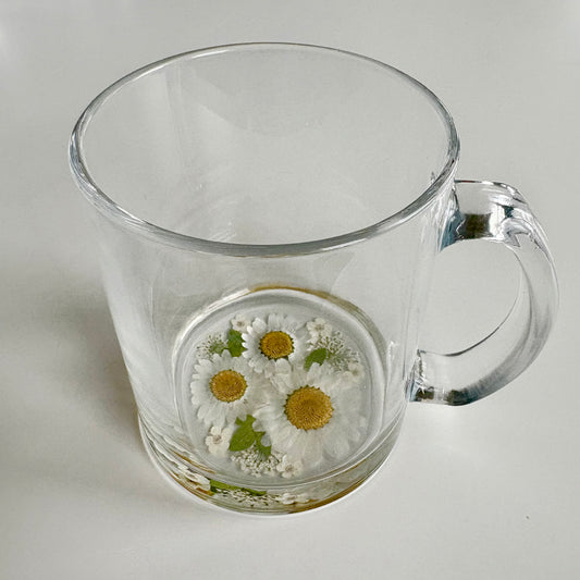 White Floral Glass Mug