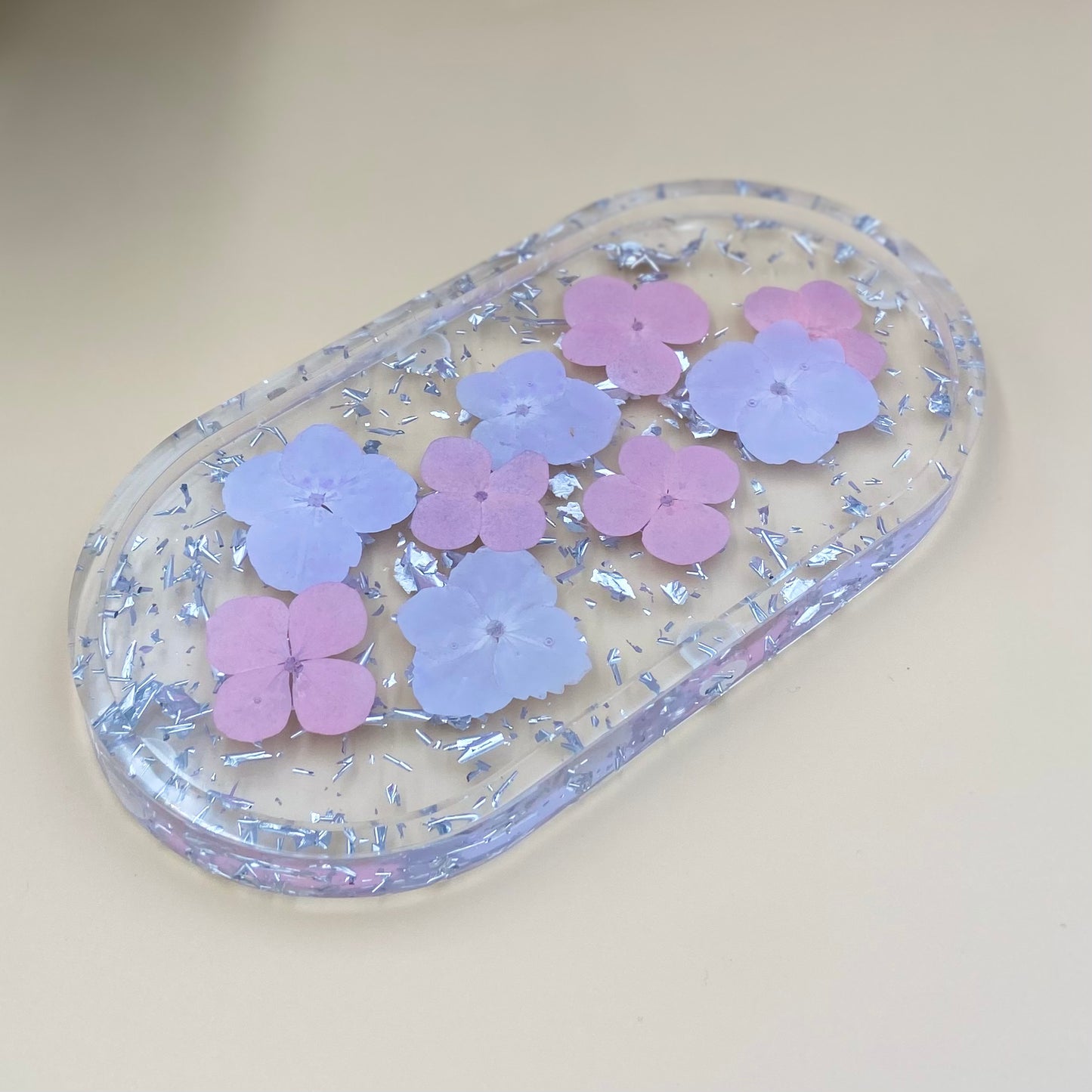 Small Oval Pink/Purple Hydrangea Trinket Tray