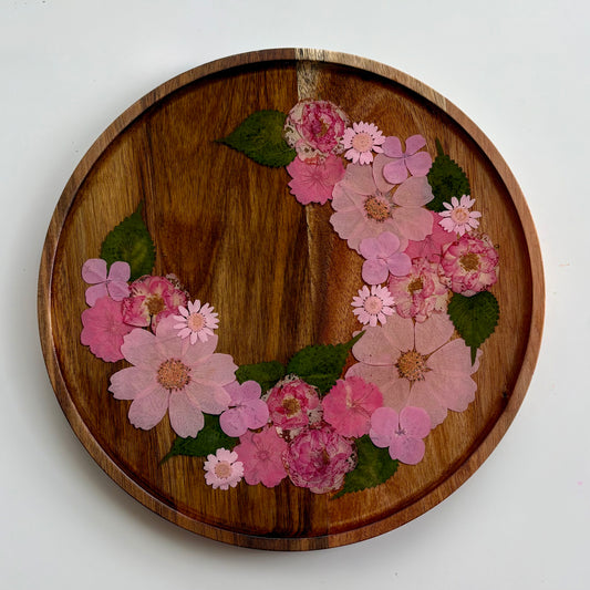 Round Wood Floral Platter