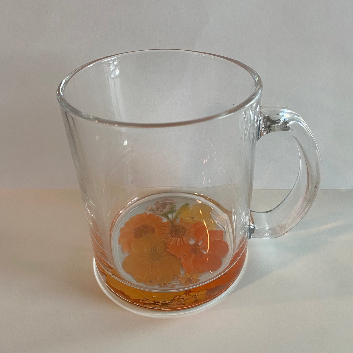 Orange Floral Glass Mug