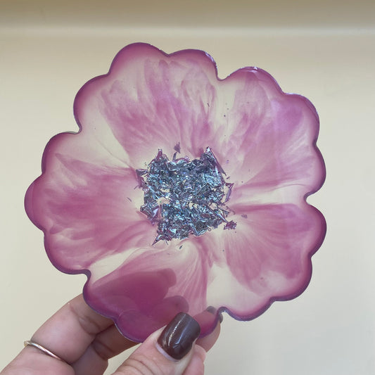 Pink & Silver Flower Coaster