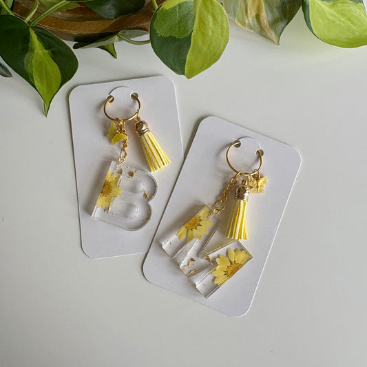 Yellow Daisy Initial Keychain