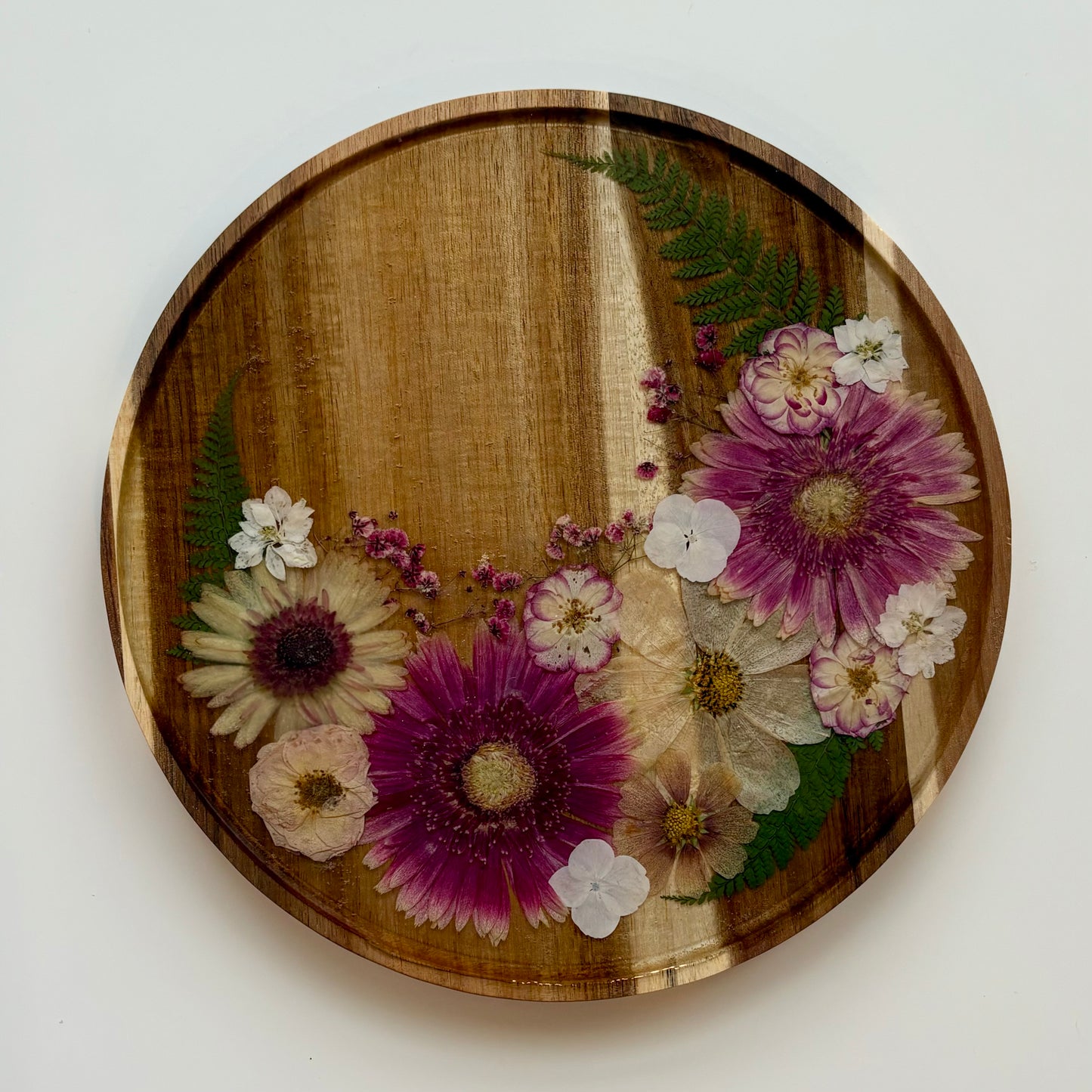 Round Wood Floral Platter