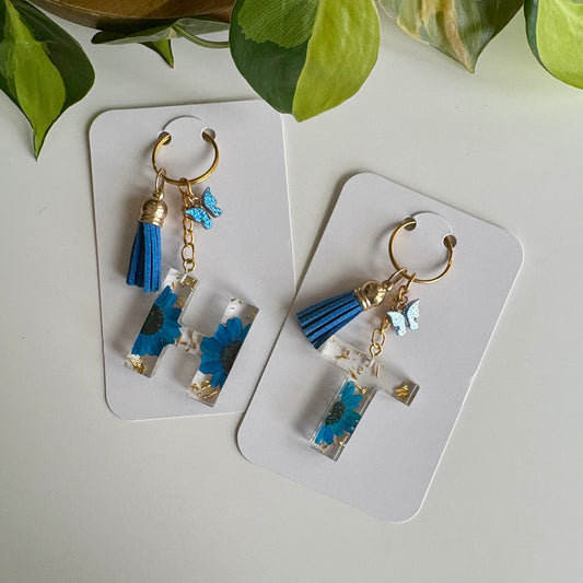 Blue Daisy Initial Keychain