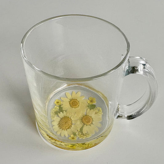 Yellow Floral Glass Mug