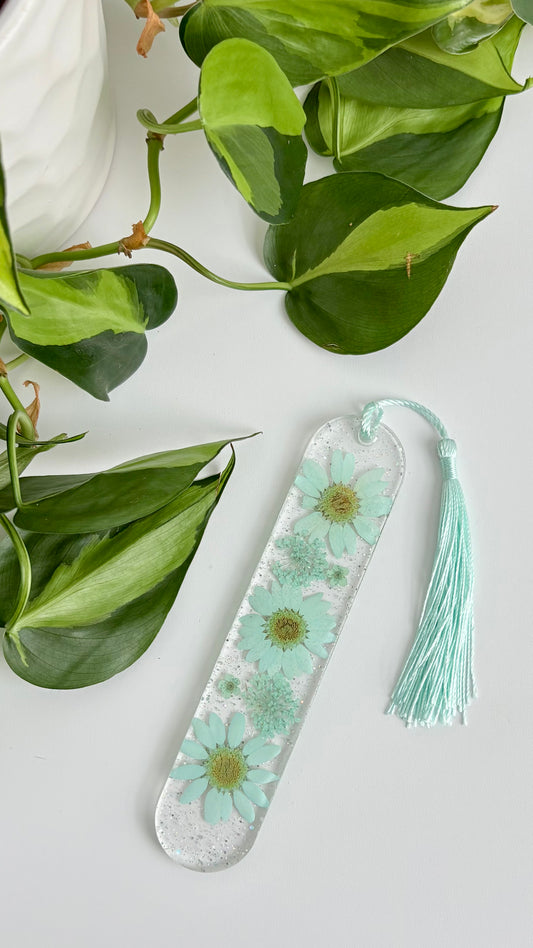 Teal Floral Curved Bookmark