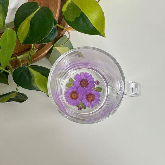 Purple Floral Glass Mug