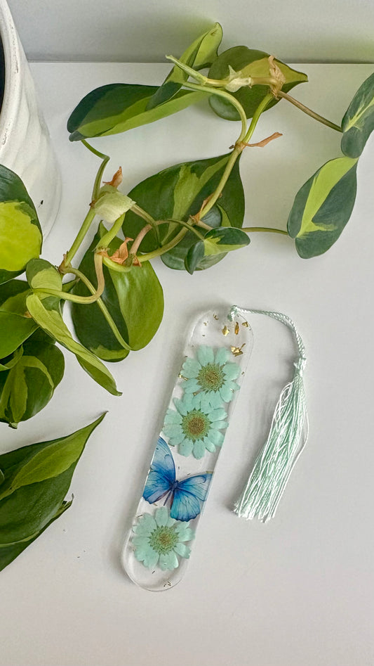 Teal Floral Butterfly Bookmark