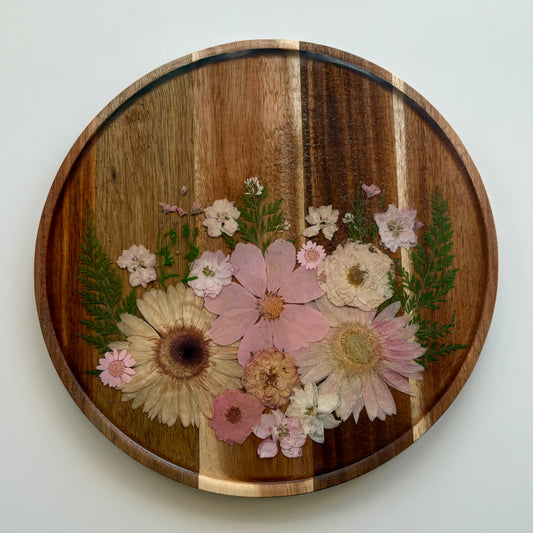 Round Wood Floral Platter