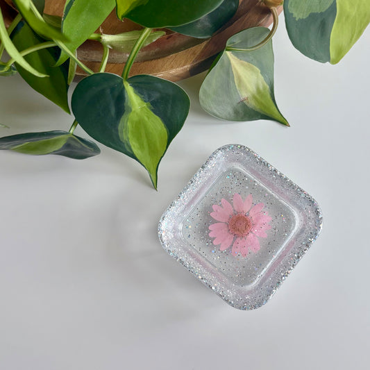 Pink Flower Glitter Dish