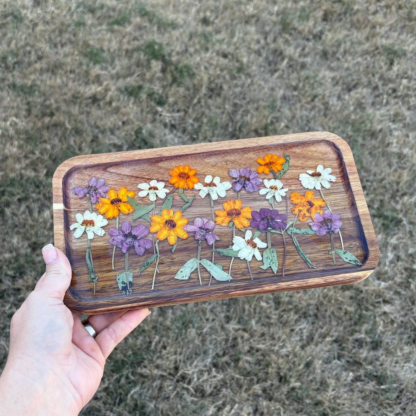 Small Rectangle Wood Floral Tray