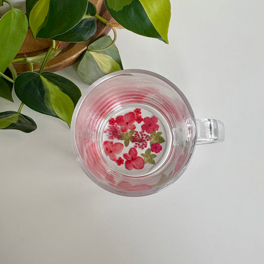 Red Floral Glass Mug